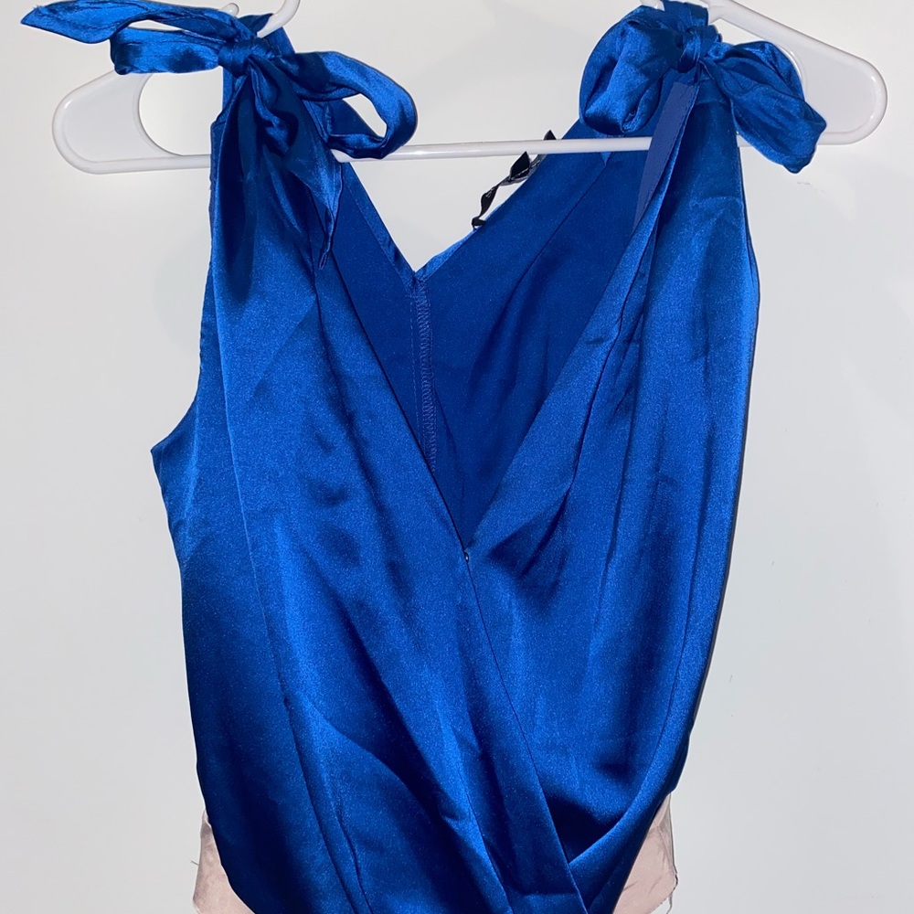 STRUT & BOLT - Elegant Blue Satin Women's Bodysuit
